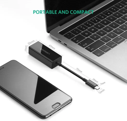 UGREEN USB-C naar Ethernet / Internet Gigabit Adapter 1000Mbps Zwart afbeelding 2