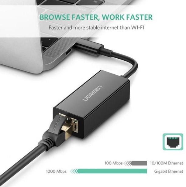 UGREEN USB-C naar Ethernet / Internet Gigabit Adapter 1000Mbps Zwart afbeelding 5