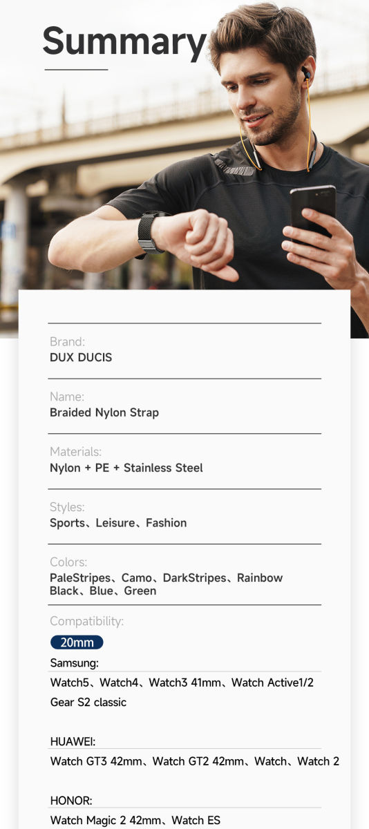 Dux Ducis Mixture II Strap - Universeel Smartwatch Bandje 20MM - Stof - Camo afbeelding 8