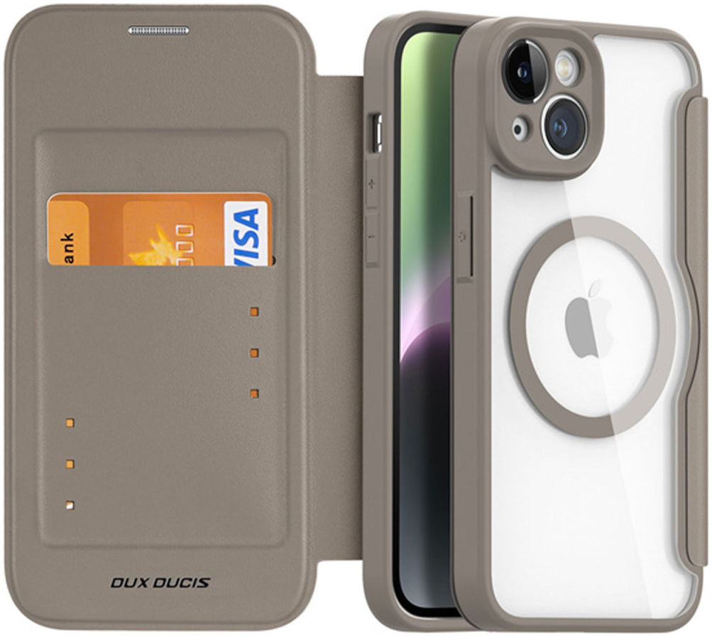 Dux Ducis Skin X Pro Apple iPhone 14 Hoesje MagSafe Book Case Beige afbeelding 1