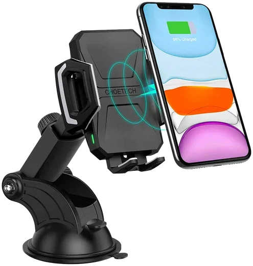 Choetech Raam/Dashboard Telefoonhouder met Draadloos Opladen 10W Zwart afbeelding 1