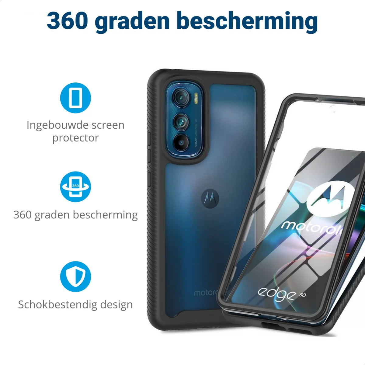 Motorola Edge 30 Hoesje Full Protect 360° Cover Hybride Zwart afbeelding 2