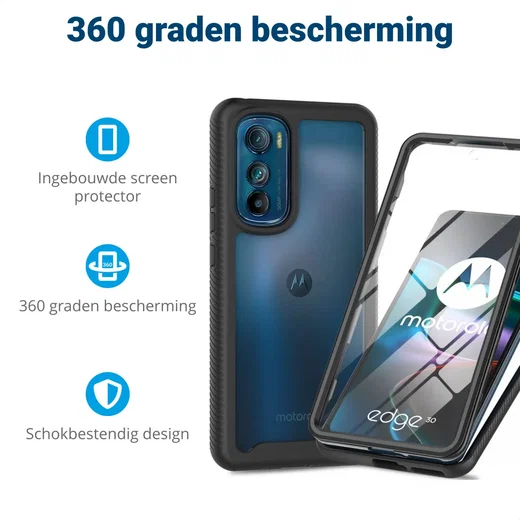 Motorola Edge 30 Hoesje Full Protect 360° Cover Hybride Zwart afbeelding 2