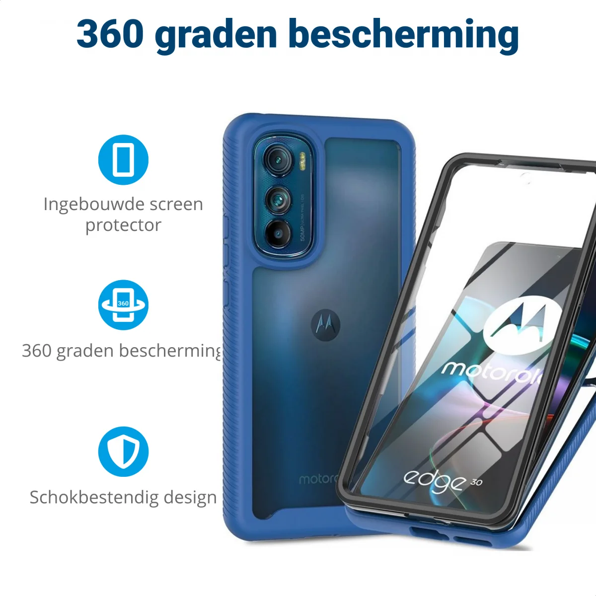 Motorola Edge 30 Hoesje Full Protect 360° Cover Hybride Blauw afbeelding 2