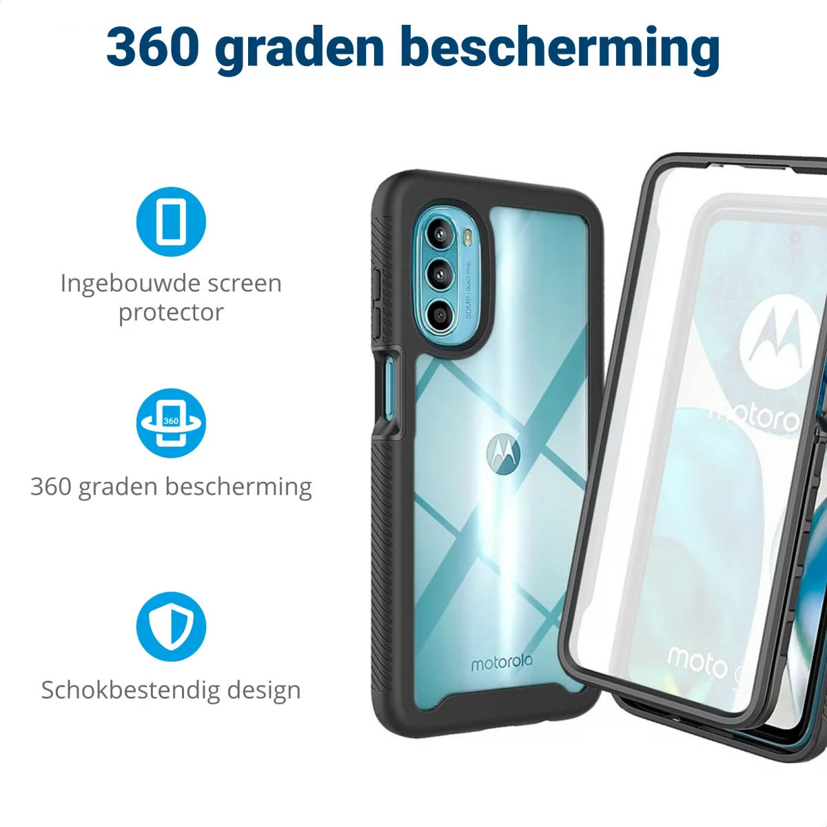 Motorola Moto G82 Hoesje Full Protect 360° Cover Hybride Zwart afbeelding 2