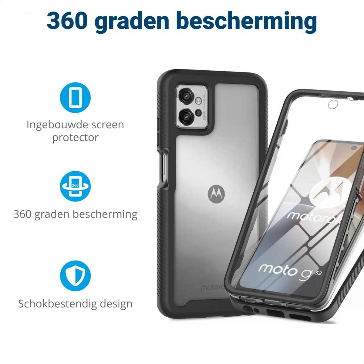 Motorola Moto G32 Hoesje Full Protect 360° Cover Hybride Zwart afbeelding 2