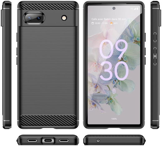 Google Pixel 6a Hoesje Geborsteld TPU Flexibele Back Cover Zwart afbeelding 11