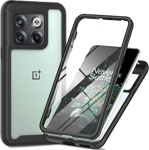 OnePlus 10T Hoesje Full Protect 360° Cover Hybride Transparant Zwart afbeelding 1