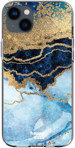 HappyCase iPhone 14 Hoesje Flexibel TPU Blauw Marmer Print afbeelding 1
