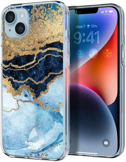 HappyCase iPhone 14 Hoesje Flexibel TPU Blauw Marmer Print afbeelding 2