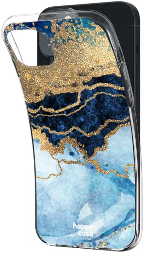 HappyCase iPhone 14 Hoesje Flexibel TPU Blauw Marmer Print afbeelding 4