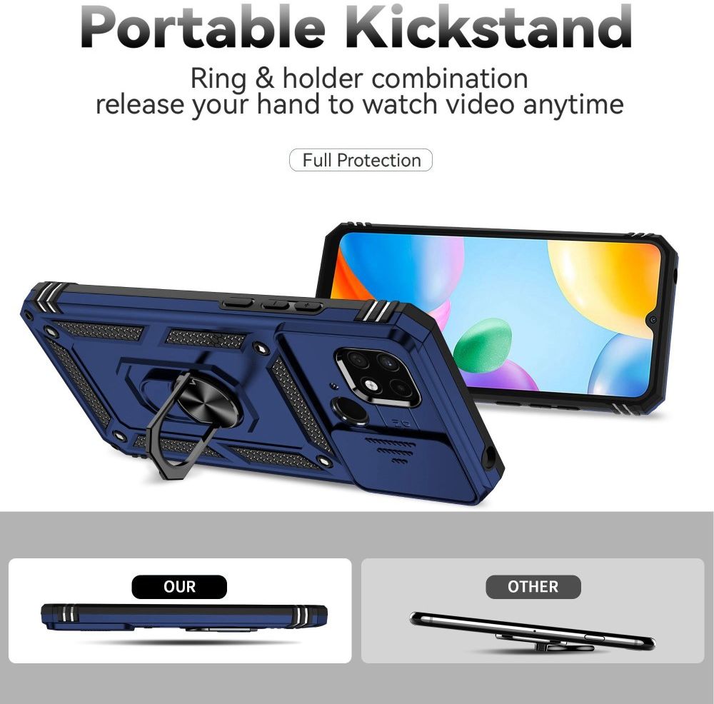 Xiaomi Redmi 10C Hoesje Magnetische Kickstand Back Cover Blauw afbeelding 5