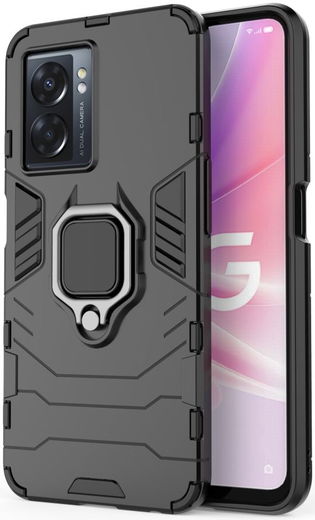 Oppo A57 / A57s / A77 Hoesje met Magnetische Kickstand Ring Zwart afbeelding 1