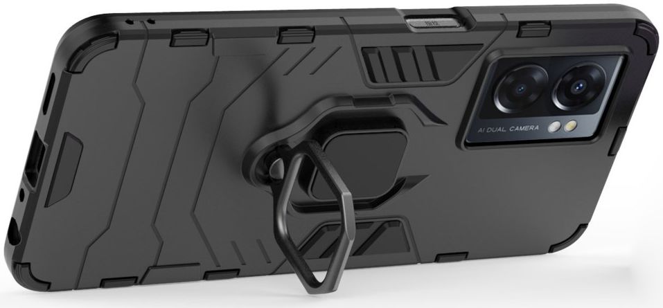 Oppo A57 / A57s / A77 Hoesje met Magnetische Kickstand Ring Zwart afbeelding 3