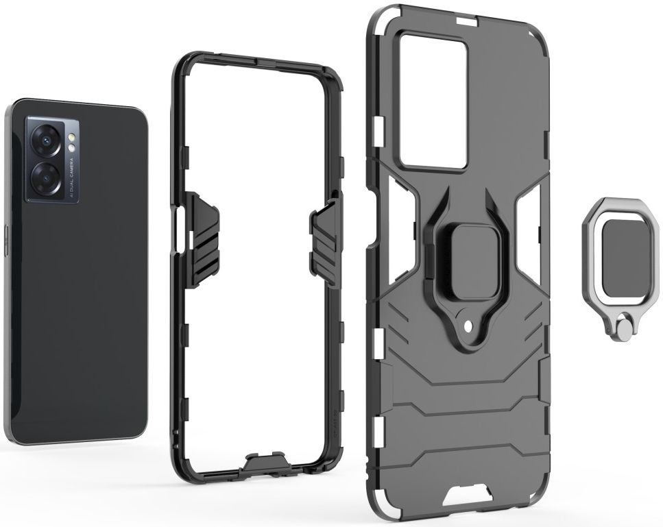 Oppo A57 / A57s / A77 Hoesje met Magnetische Kickstand Ring Zwart afbeelding 5