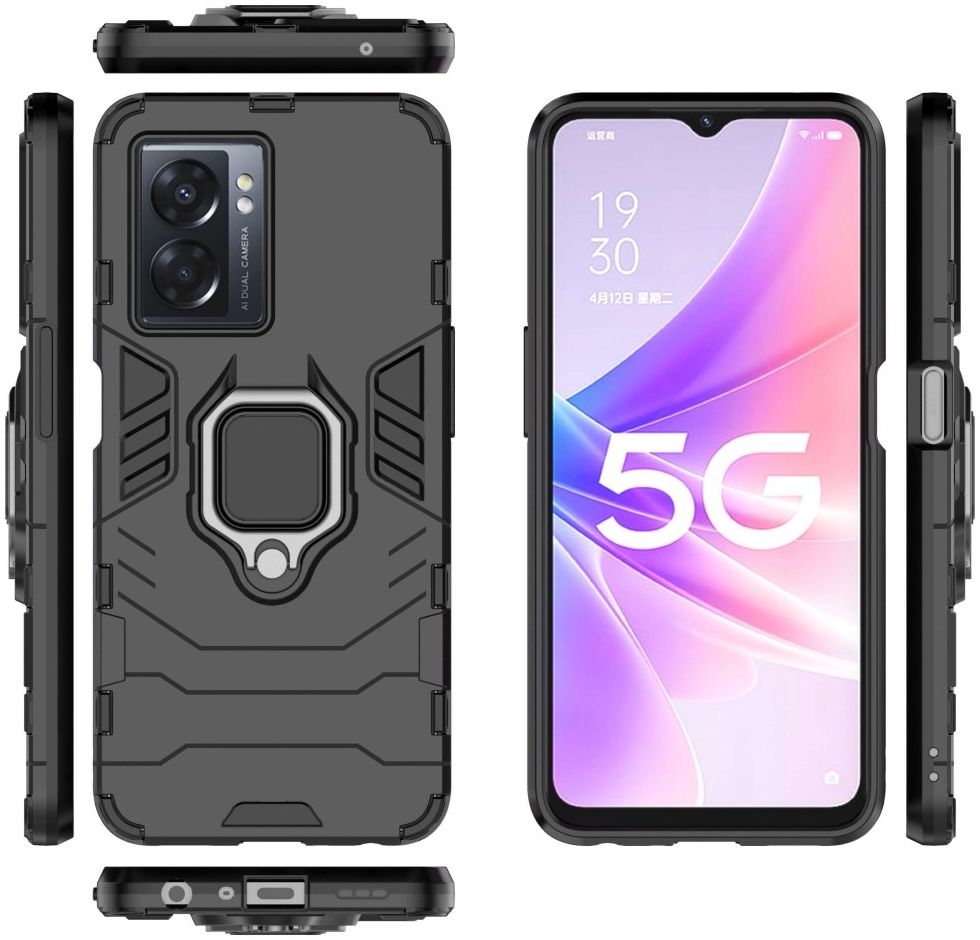 Oppo A57 / A57s / A77 Hoesje met Magnetische Kickstand Ring Zwart afbeelding 7