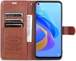 AZNS Oppo A57 / A57s / A77 5G Hoesje Wallet Book Case Kunstleer Bruin afbeelding