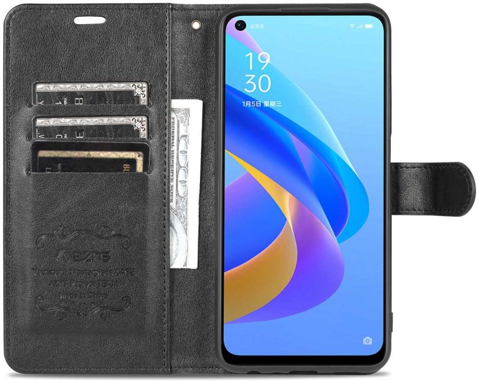 AZNS Oppo A57 / A57s / A77 5G Hoesje Wallet Book Case Kunstleer Zwart afbeelding 1