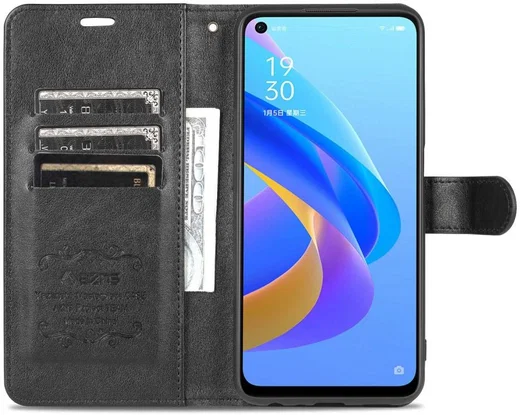AZNS Oppo A57 / A57s / A77 5G Hoesje Wallet Book Case Kunstleer Zwart afbeelding 1