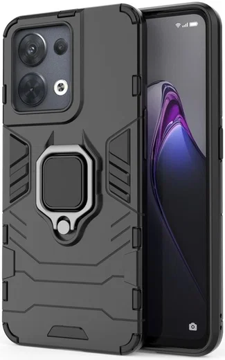 Oppo Reno 8 Hoesje met Magnetische Kickstand Ring Zwart afbeelding 1