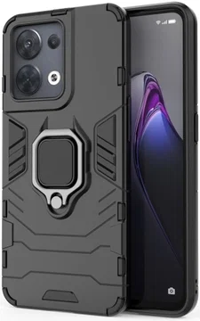 Oppo Reno 8 Hoesje met Magnetische Kickstand Ring Zwart