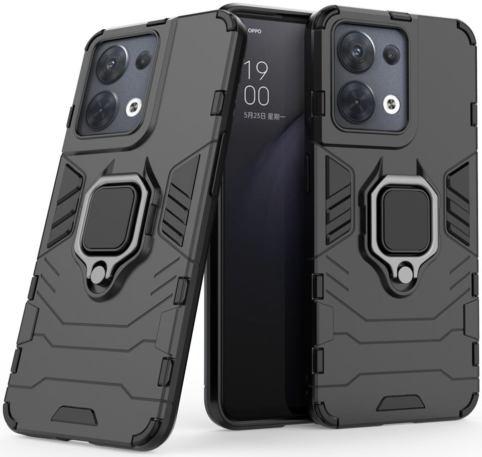 Oppo Reno 8 Hoesje met Magnetische Kickstand Ring Zwart afbeelding 2