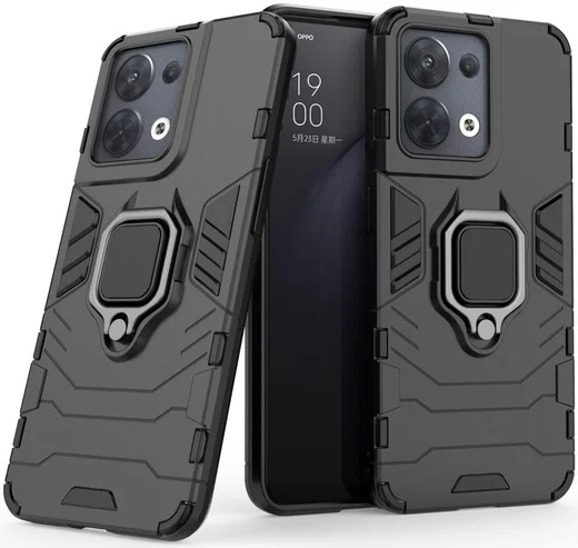 Oppo Reno 8 Hoesje met Magnetische Kickstand Ring Zwart afbeelding 2