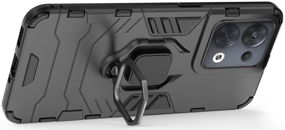 Oppo Reno 8 Hoesje met Magnetische Kickstand Ring Zwart afbeelding 3