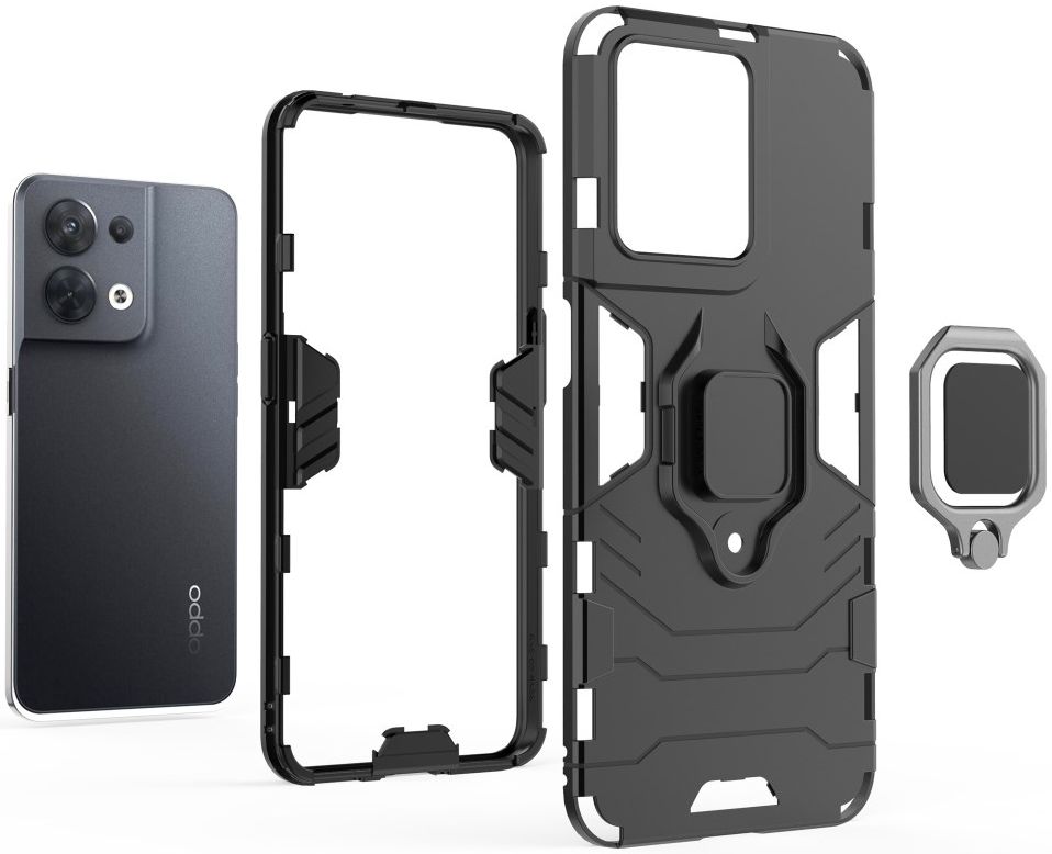 Oppo Reno 8 Hoesje met Magnetische Kickstand Ring Zwart afbeelding 5