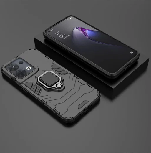 Oppo Reno 8 Hoesje met Magnetische Kickstand Ring Zwart afbeelding 6