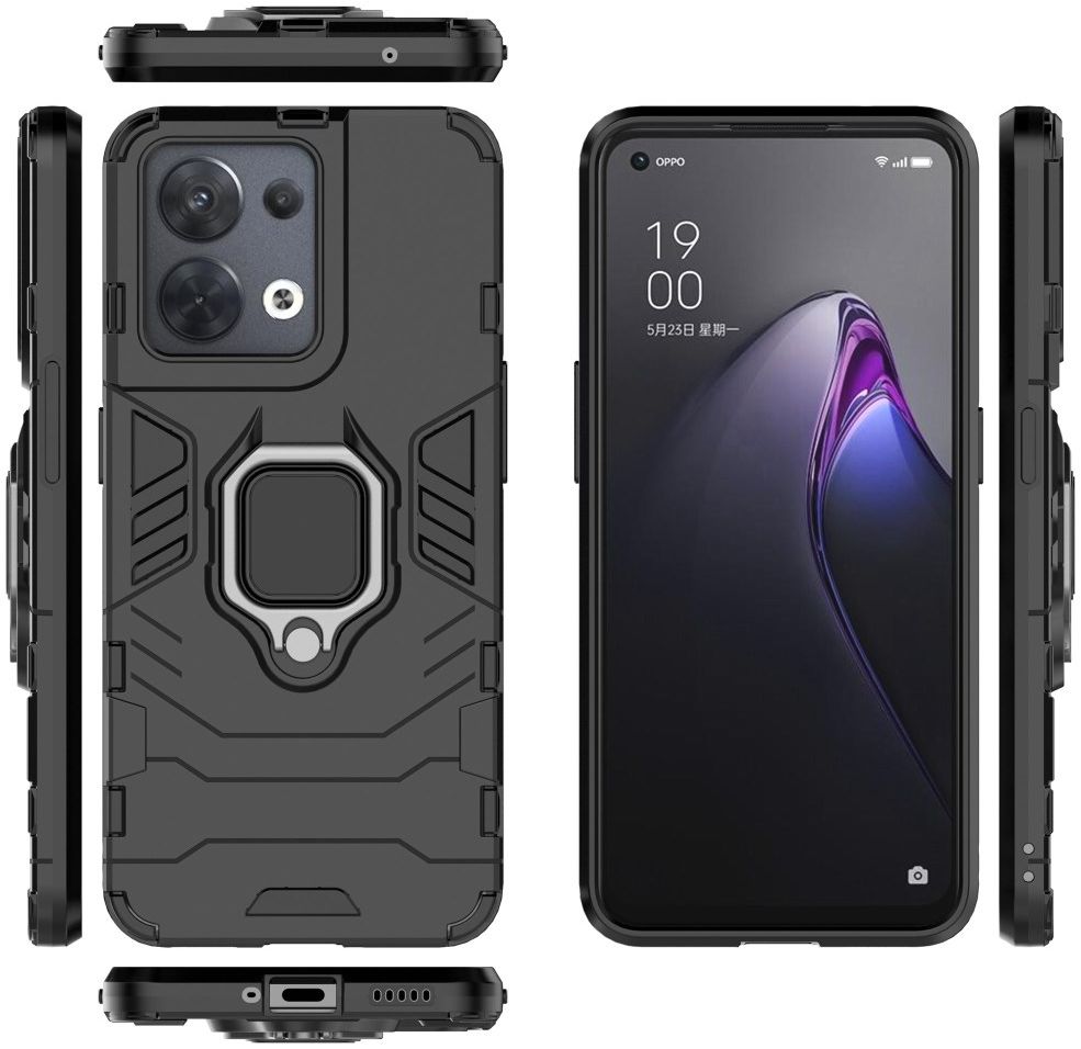 Oppo Reno 8 Hoesje met Magnetische Kickstand Ring Zwart afbeelding 7