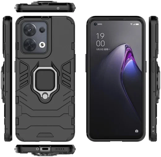 Oppo Reno 8 Hoesje met Magnetische Kickstand Ring Zwart afbeelding 7