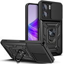 Oppo A57 / A77 Hoesje met Camera Slider en Kickstand Ring Zwart