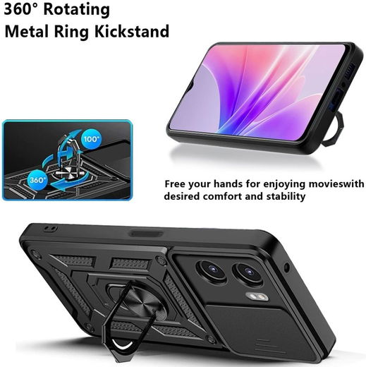 Oppo A57 / A77 Hoesje met Camera Slider en Kickstand Ring Zwart afbeelding 6
