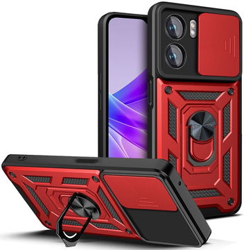 Oppo A57 / A77 Hoesje met Camera Slider en Kickstand Ring Rood
