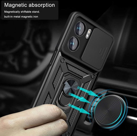 Oppo A57 / A77 Hoesje met Camera Slider en Kickstand Ring Rood afbeelding 2