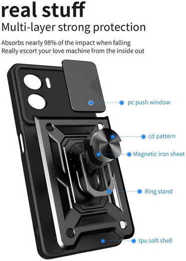 Oppo A57 / A77 Hoesje met Camera Slider en Kickstand Ring Rood afbeelding 8