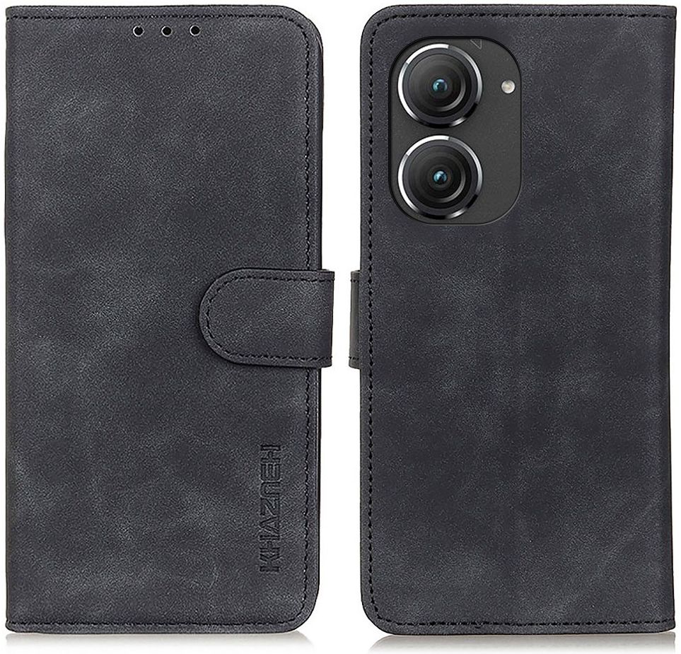KHAZNEH Asus Zenfone 9 Hoesje Retro Wallet Book Case Zwart afbeelding 2