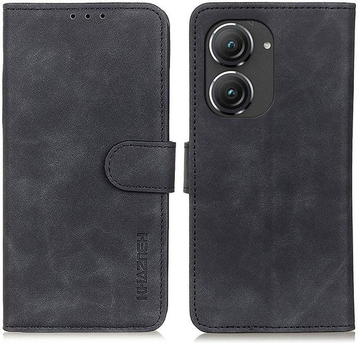 KHAZNEH Asus Zenfone 9 Hoesje Retro Wallet Book Case Zwart afbeelding 2