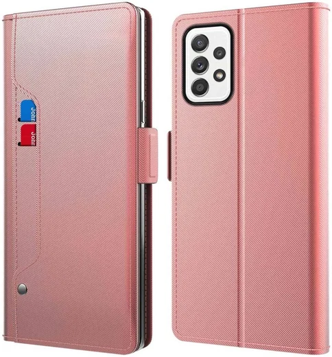 Samsung Galaxy A52 / A52S Hoesje met Kaarthouder en Spiegel Roze Goud afbeelding 4