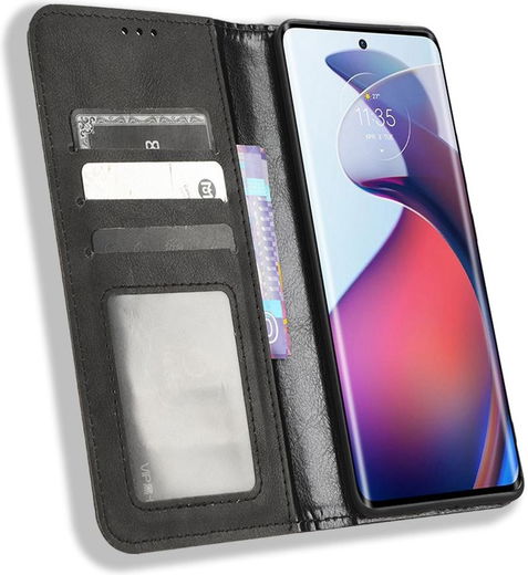 Motorola Edge 30 Fusion Hoesje Wallet Book Case Kunstleer Zwart afbeelding 1