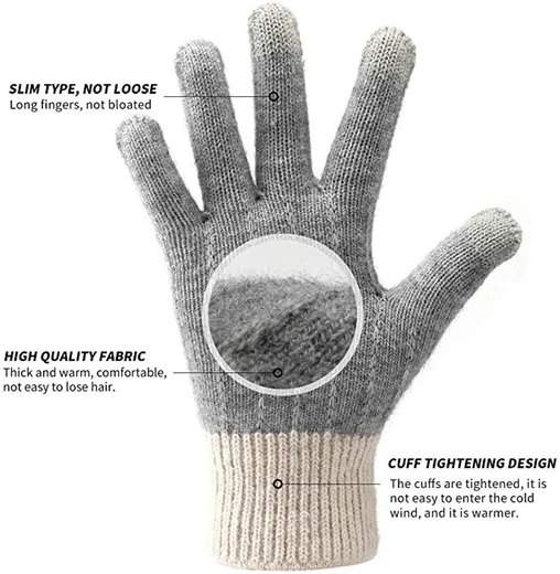 Gebreide Touchscreen Handschoenen Windproof Grijs - Maat S afbeelding 7
