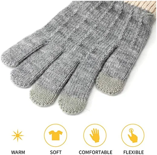 Gebreide Touchscreen Handschoenen Windproof Grijs - Maat S afbeelding 6