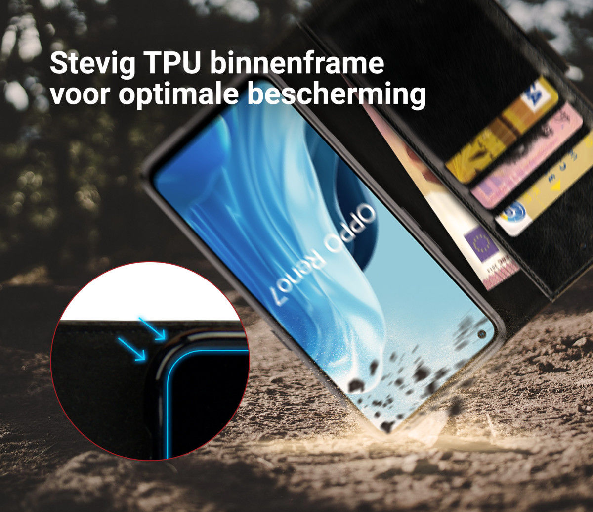 Rosso Element Oppo Reno 7 Hoesje Book Cover Wallet Zwart afbeelding 4