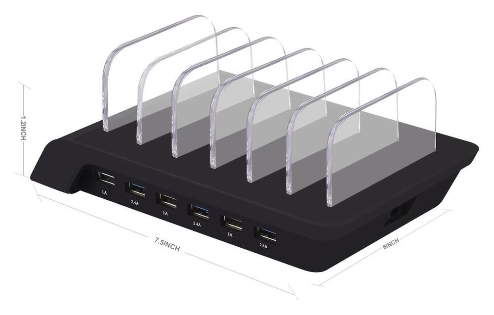 Universeel Oplaad Station 6 Poort USB Oplader 50W Zwart afbeelding 2