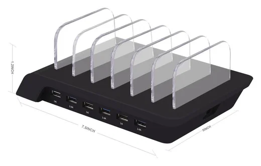 Universeel Oplaad Station 6 Poort USB Oplader 50W Zwart afbeelding 2