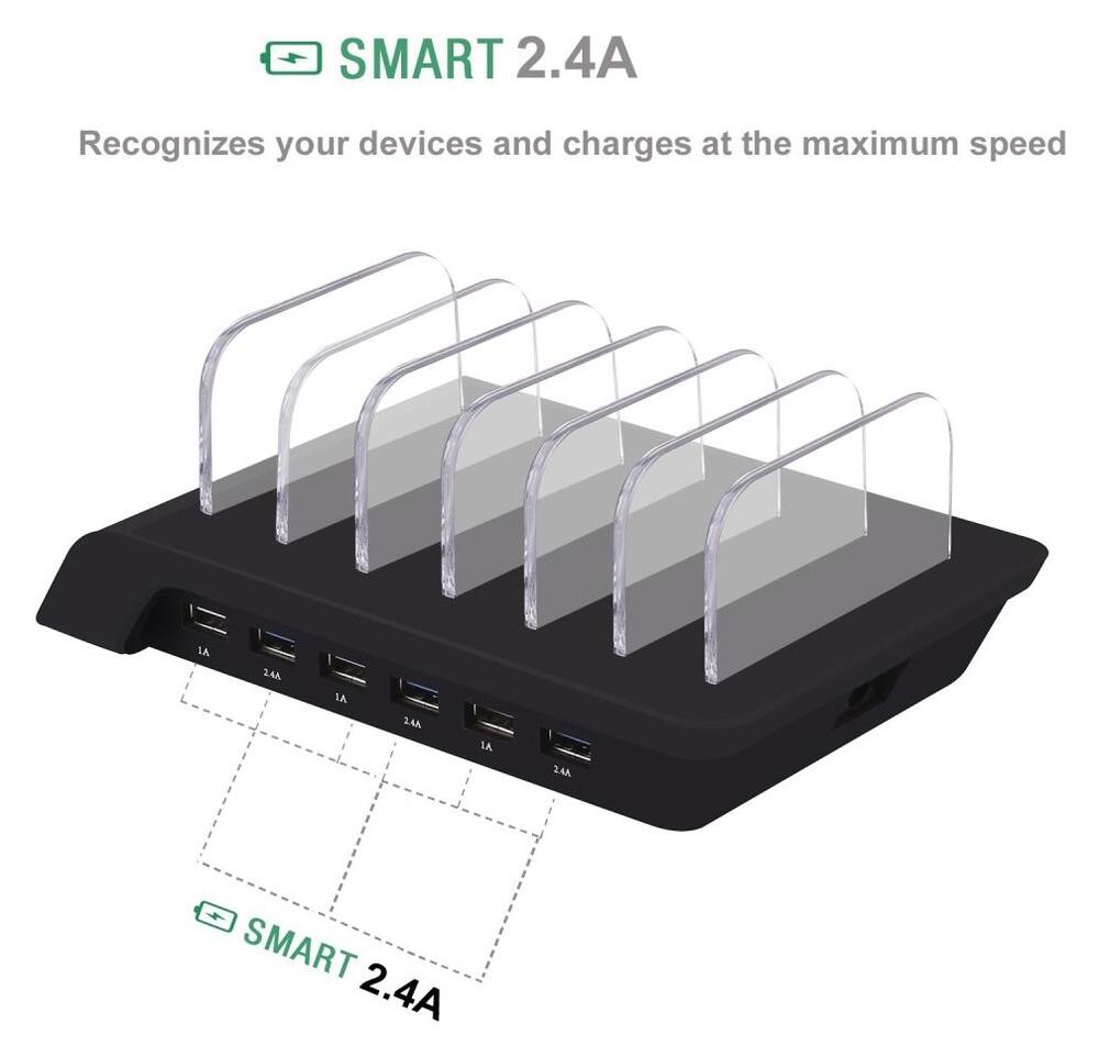Universeel Oplaad Station 6 Poort USB Oplader 50W Zwart afbeelding 4