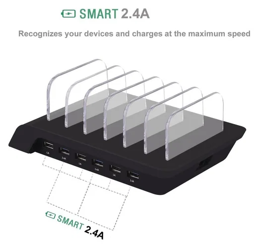 Universeel Oplaad Station 6 Poort USB Oplader 50W Zwart afbeelding 4