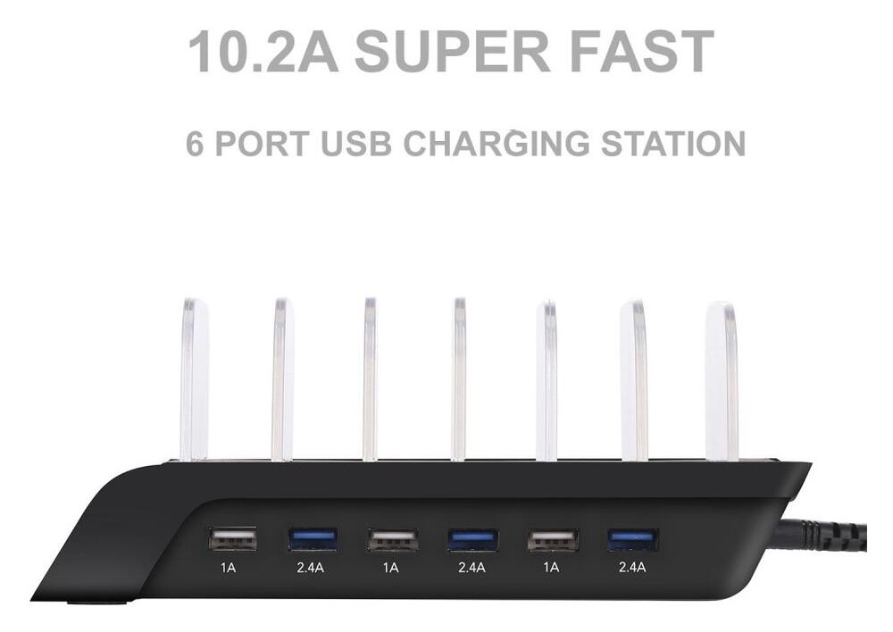 Universeel Oplaad Station 6 Poort USB Oplader 50W Zwart afbeelding 5