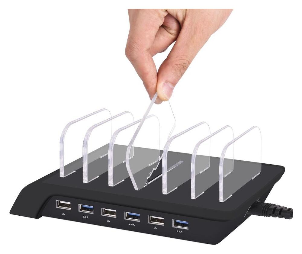 Universeel Oplaad Station 6 Poort USB Oplader 50W Zwart afbeelding 12